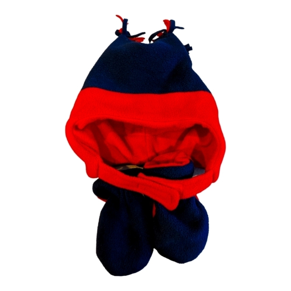 NEW N'Ice Caps Navy & Red Fleece Tassel Beanie and Mittens Set Size 12-24 months